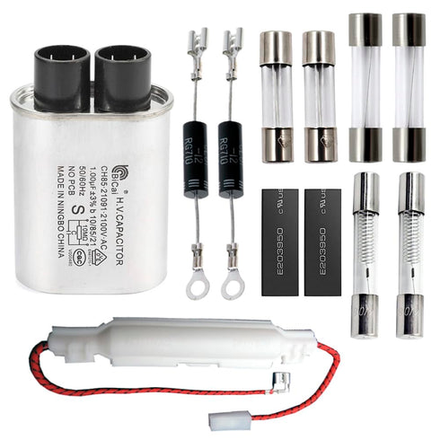 Home Microwave Oven Repair Replacement Parts Kits, HV Capacitor 2100V 1.0uF, Diode CL01-12, 5x20mm Slow Blow Fuse, 6x30mm Slow Blow Fuse 20A, 6X40...
