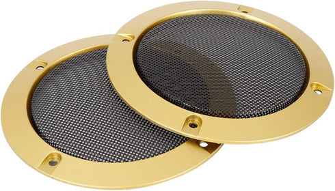 X AUTOHAUX 2pcs 4" Car Metal Audio Speaker Cover Black Glossy Mesh Subwoofer Grill Horn Guard Decorative Circle Grille Protector Gold Tone...