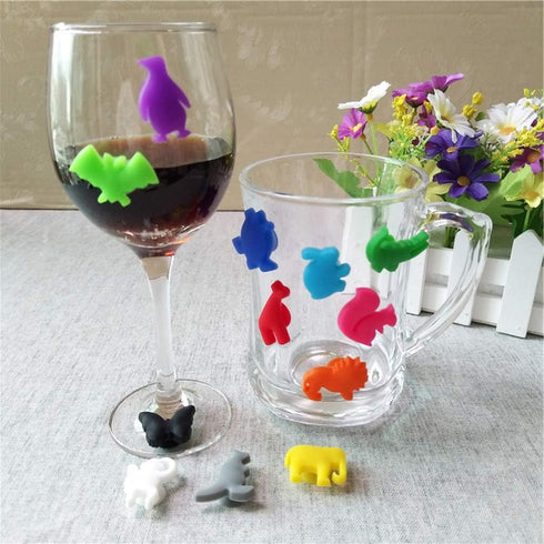 Drink Markers 24pcs Wine Glass Markers Sea Animals and Land Animals Charms Silicone Drink Cup Bottle Label Wine Glass Identifier Drink Markers for...
