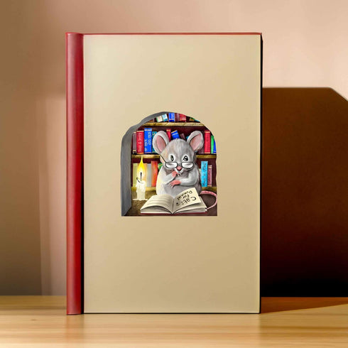 Mouse Reading Book, Wall Decor Sticker Decal, Kids Room, Classroom, Home, Bedroom, Bookcase, Book Lover, of Mice and Men, Children, Adorable, (Lib...