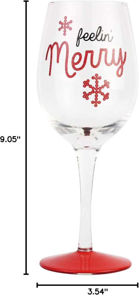 Enesco Our Name is Mud Holiday Feelin' Merry Glitter Wine Glass, 15 Ounce, Multicolor...