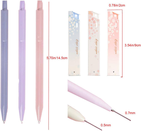 6pcs Mechanical Pencil Set with Bonus 6Tubes HB Lead Refills, Pastel Mechanical Pencil 0.5mm & 0.7mm with 6Tubes HB Pencil Leads, Aesthetic Mechan...