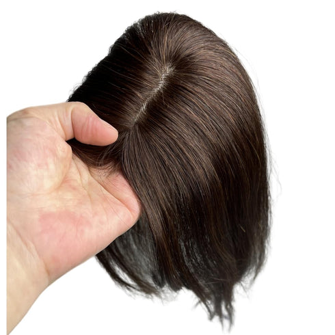 Natural Human Hair Bangs Side Fringe for Women 3D Middle Part False Bangs Clip-in Exrensions Invisible Hairpieces Human Hair Topper (Dark Brown Co...