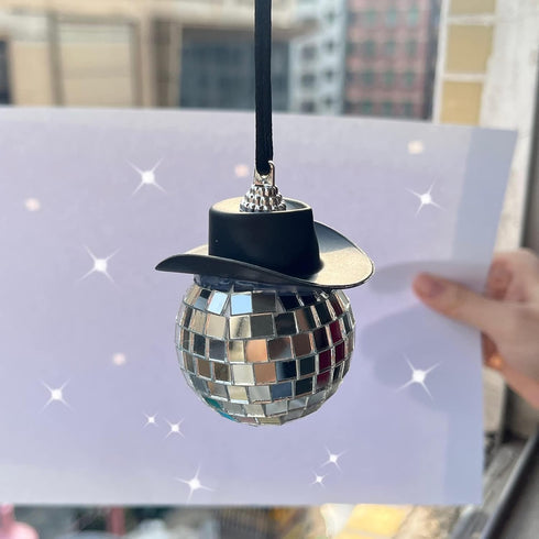 Black Disco Ball Cowboy Hat Car Accessory, Mirror Ornament, Interior Accessories...