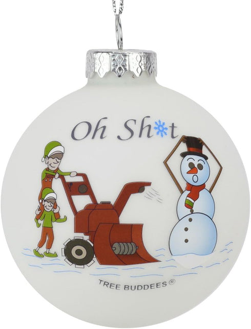Tree Buddees Oh Sh*t Funny Snowblower vs Snowman Glass Bulb Ornament...