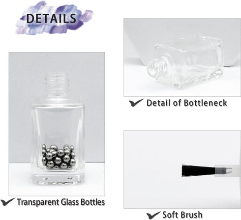 6PCS Empty Nail Polish Bottles with Funnel, Empty Fingernail Polish Bottles Glass Rectangle with Brush & Mixing Balls Black (15ML)...