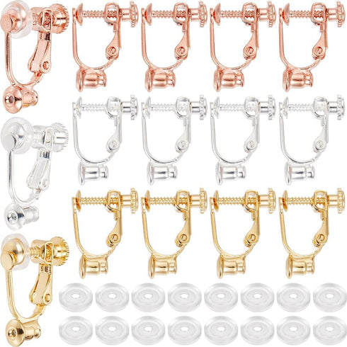 1 Box 24Pcs Screw Back Earring Converter Silver Earrings Clip Back Brass Painless Real 18k Gold Plated Earring Clip with Pad Non Pierced Earring F...