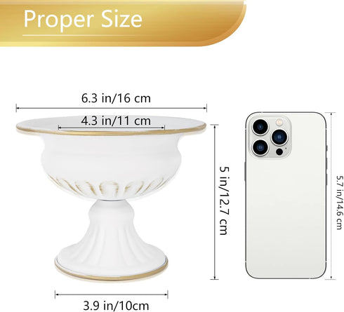 AZXTOSPEZ White Wedding Vases for Centerpieces: Small Flower Vase for Tables - 5 Inch Metal Compote Bowl Urn Pedestal for Party Anniversary Event ...