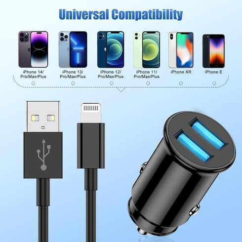 Car Charger Apple MFI Certified, Fast Charging for iPhone 13/12/11 Pro/XS/X/8 Plus/7/6/SE/iPad, Dual Port Fast USB Adapter Cigarette Lighter with ...