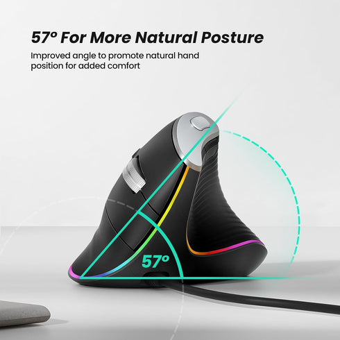 Nulea M504 Wired Vertical Mouse, USB Optical Ergonomic Mouse Wired with 4 Adjustable DPI, 11 RGB Backlight Modes, Compatible for Laptop, PC, Deskt...