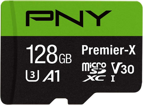 PNY 128GB Premier-X Class 10 U3 V30 microSDXC Flash Memory Card - 100MB/s, A1, 4K UHD, Full HD, UHS-I, micro SD, Black...