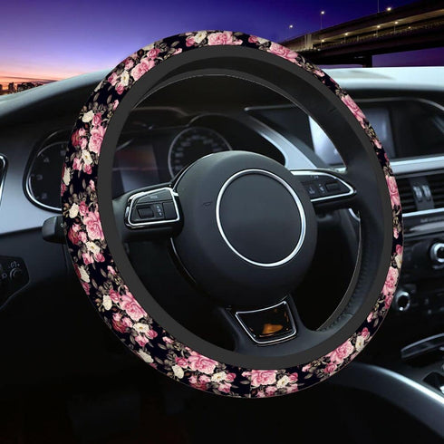 Swono Roses Car Steering Wheel Cover,Watercolor Floral Rose Peony Safe Driving Anti-Slip Steering Wheel Covers Steering Wheel Protection Case No S...