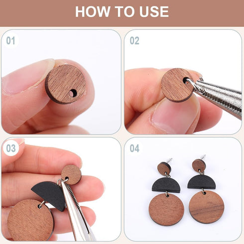 1 Box 50Pcs Wood Earring Stud Posts Wooden Earring Studs Blank Round Flat Pad Ear Studs with Ear Nuts and Loop Brown Earring Findings Posts for Je...