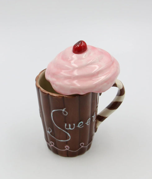 Life Is Sweet Mug with Pink Lid, 5-3/4-Inch...