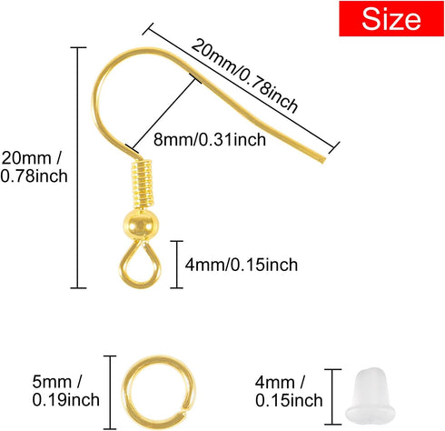 100pcs Hypoallergenic Earring Hooks, 925 Sterling Gold Copper-Plated Earring Hooks, Fish Hook Earrings, 300 pcs Earring Making Kit with Jump Rings...