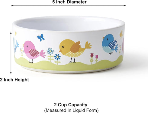PetRageous 17011 Early Bird Stoneware Dishwasher Safe Cat Bowl with 2-Cup Capacity 5-Inch Diameter 2-Inch Tall for Small Cats or Large Cats, White...