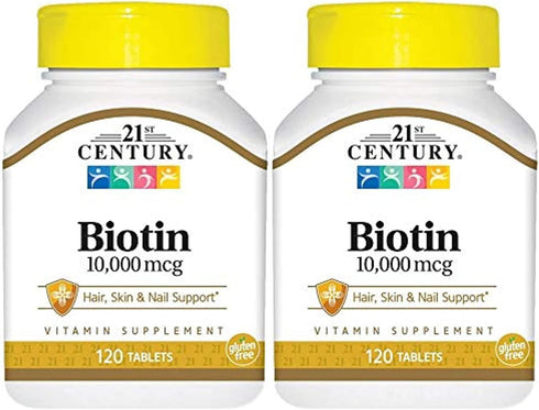 21st Century Biotin Tablets, 10,000 mcg,2 Count...