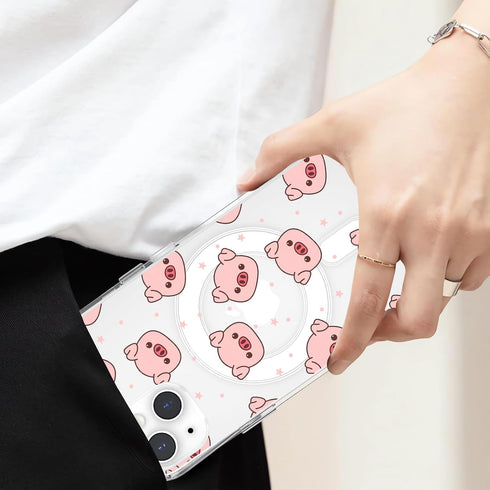 MAYCARI Cute Pink Pig Magnetic Case for iPhone 15 Plus Compatible with MagSafe, Slim Clear Animal Pattern Phone Cover for Girls Women Soft TPU Har...