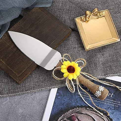 TANG SONG Rustic Wedding Cake Knife and Serving Set with Sunflower Burlap Lace Wedding Cake Knife (Set of 2)...