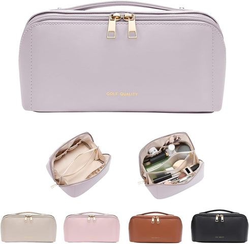 Travel Makeup Bag,Large Capacity Cosmetic Bags for Women,Waterproof Portable Pouch Open Flat Toiletry Bag Make up Organizer with Divider and Handl...