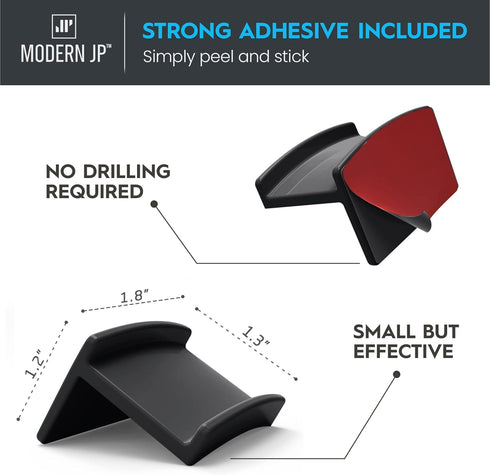 Modern JP Adhesive Hat Hooks for Wall (16-Pack) - Minimalist Hat Rack Design, No Drilling, Strong Hold Hat Hangers - USA Patented, Black...