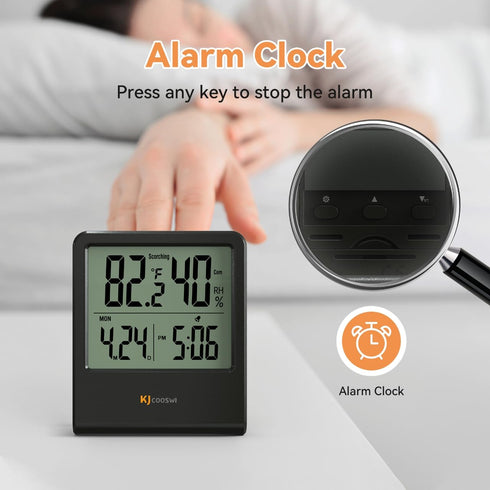 Indoor Thermometer, Room Thermometer and Hygrometer with Clock, Temperature and Humidity Meter with Clock, Double Comfort Indicator, Time, Date(Bl...