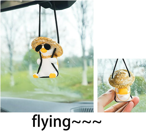 Car Pendant Duck Hanging Swing, Cool Flying Duck Car Rear View Mirror Hanging Accessories, Auto Truck Interior Rearview Mirror Decoration Swinging...