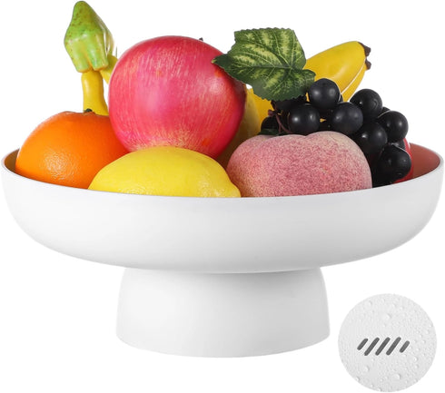 Fruit Bowls with Draining Holes, 10.2" Large Fruit Basket with Removable Pedestal, White Plastic Decorative Bowl, Fruit Countertop Vegetable Holde...