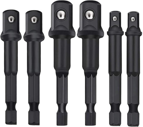 Impact Grade Socket Adapter Set - 6 Pack 3" Extension Bit With Holder, 1/4", 3/8", and 1/2" Drive, Adapt Your Power Drill To High Torque Impact Wr...