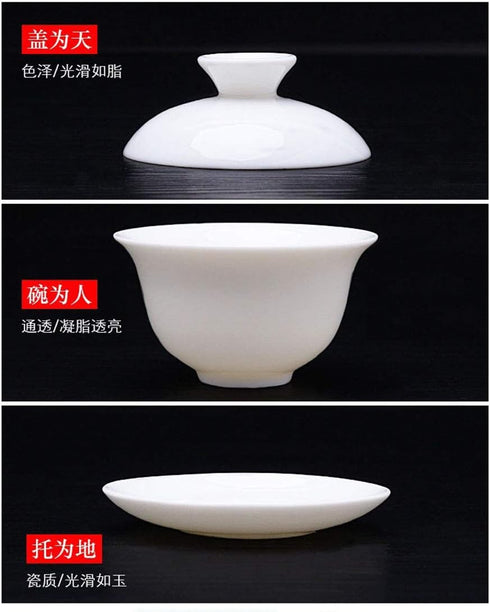 Gaiwan White Glaze Porcelain Teacup kung Fu Tea Service Set for Home Office Decoration (100ml)...