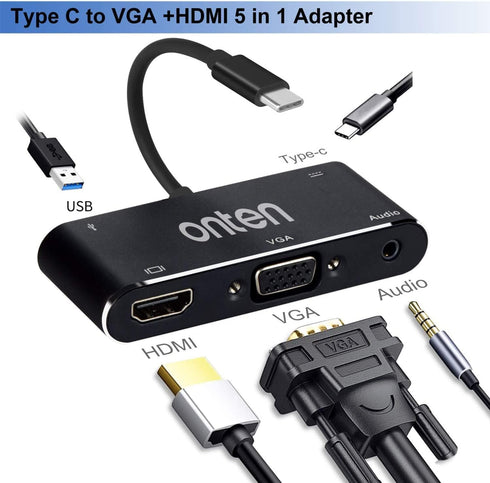 ONTEN USB C to HDMI VGA Adapter (5-in-1)...