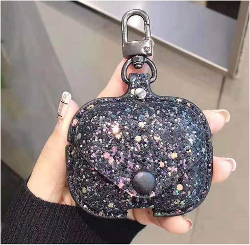 for Airpods Pro Carrying Case Cover Glitter with Sequins PU Leather Protective Case for Apple Airpod Pro Charging Case Girls Women Bling Skin Prot...