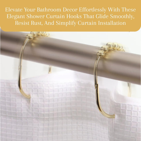 2 Lb. Depot Wide Shower Curtain Rings - Set of 12 Easy Glide Rollers with Decorative Gold Finish - Stainless Steel Shower Hooks for Straight and C...