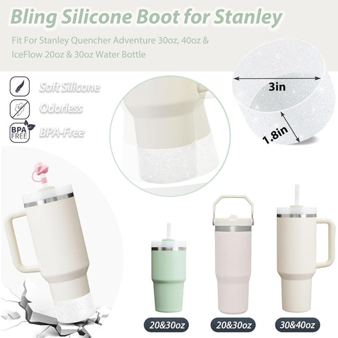 Stanley Cup Accessories Set Including 2 Pcs Straw Cover Cap for 9-10 mm Straws, 15 Pcs 3D Stickers, 2 Pcs Handle Charms, 1 Pcs Bling Silicone Boot...