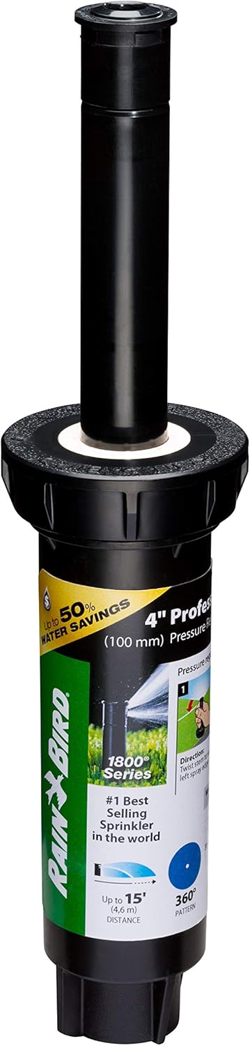 Rain Bird 1804FDSP25 Pressure Regulating (PRS) Professional Dual Spray Pop-Up Sprinkler, 360° Full Circle Pattern, 8' - 15' Spray Distance, 4" Pop...