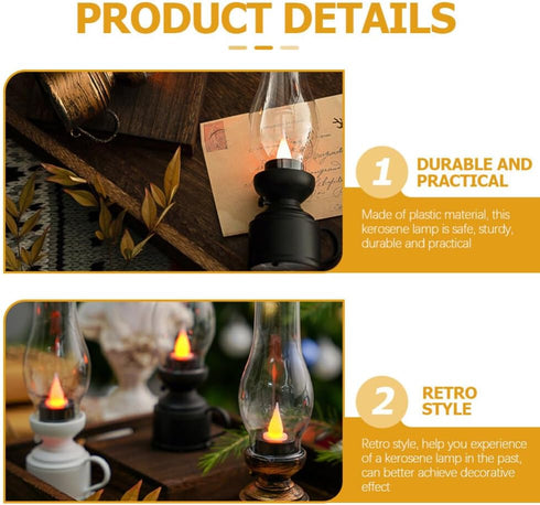 Zerodeko Kerosene Lamp Vintage Flameless Table Lamp Led Kerosene Lantern Clear Hurricane Lamp Battery Operated Nightstand for Bedroom Living Room ...