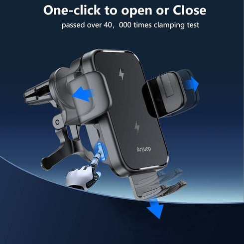 15W Fast Wireless Car Charger Mount - Auto Alignment Clamping Wireless Car Phone Charger, Dashboard Windshield Wireless Charging Car Holder for iP...