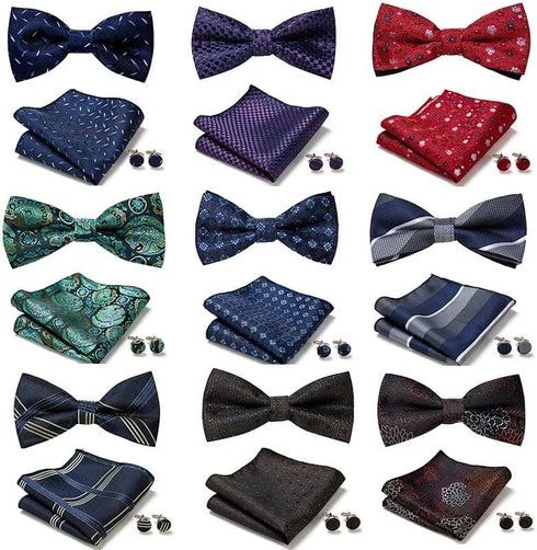 Men's Lavish Bowtie Set with Cufflinks, Pocket Square & Pre-tied Bowtie...