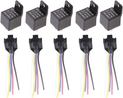 ESUPPORT Car Relay 12V 40A SPDT 5Pin Switch Socket Plug Wire Harness Automotive Pack of 5...