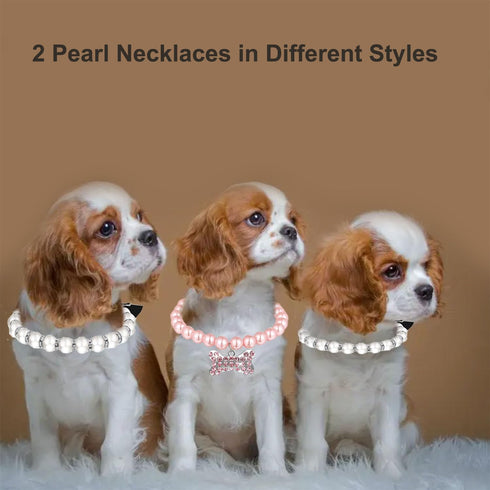 Dog Pearl Necklace, Small Dog Cat Diamond Dog Pearls Necklace Jewelry Pet Pearl Necklace Set Necklace Cute Fashion Pearl Collar Necklace for Dogs ...