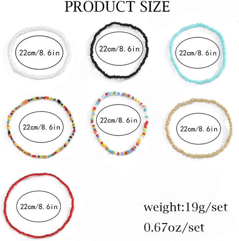 Boho Handmade Beaded African Anklets Multicolor Women Stretch Seed Beads Rainbow Ankle Bracelets Glass Bead Bracelet Elastic Foot and Hand Chain J...
