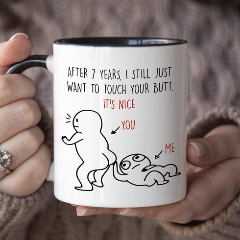 YouNique Designs 7th Anniversary Coffee Mug, 11 Ounces, Funny Seventh Year Wedding Anniversary Cup for Couple (Black Handle)...