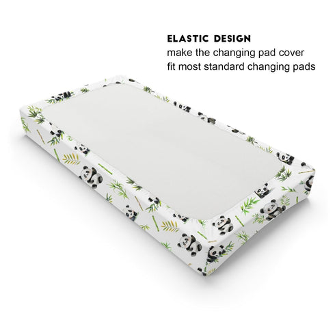 Watercolor Panda Green Leaves Baby Changing Pad Cover Sheets for Boy Girl 32''x16'' Cute Bear Unisex Fitted Diaper Changing Table Sheets Soft Brea...