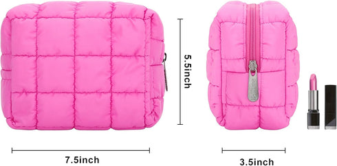 E-Tree Cute Makeup Bag,Quilted Cosmetic Bag,Make up Pouch for Purse,Toiletry Zipper Pouch,Checkered Bag,Travel Case,Storage Pouches for Organizati...