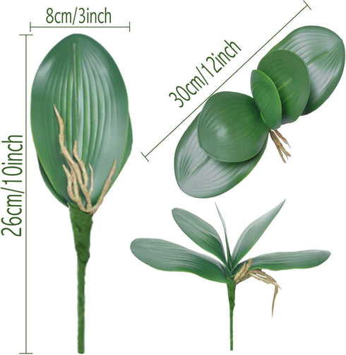 FagusHome 6 PCS Artificial Phalaenopsis Orchids Leaves 11 inches Green Faux Orchids Leaf (6 Pcs)...