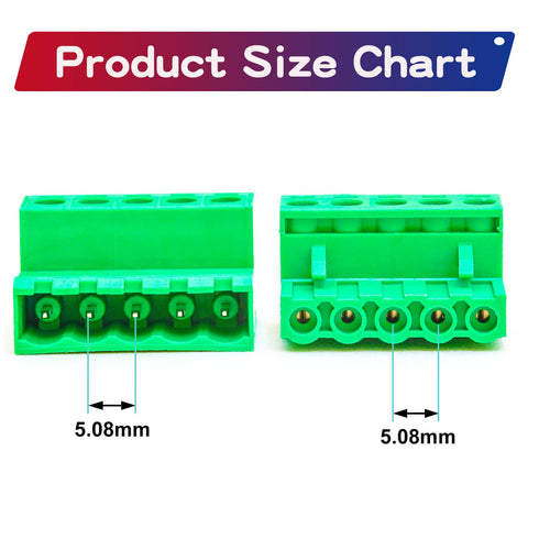 2 Set 5.08mm 5 Pin Male & Female Phoenix Type Connector No Soldering Green PCB Screw Terminal Block 5 Pole...