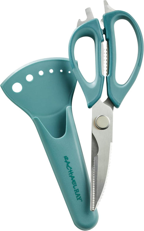 Rachael Ray Professional Multi Shear Kitchen Scissors with Herb Stripper and Sheath, 2 Piece, Agave Blue...