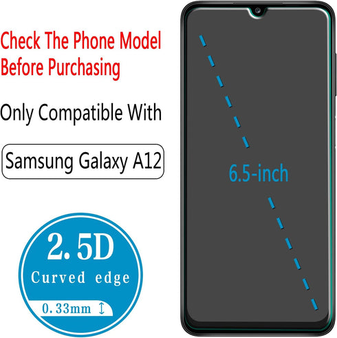 HPTech (2 Pack) Screen Protector for Samsung Galaxy A12 Tempered Glass, Easy to Install, Anti-Scratch, No-Bubble, Case Friendly...