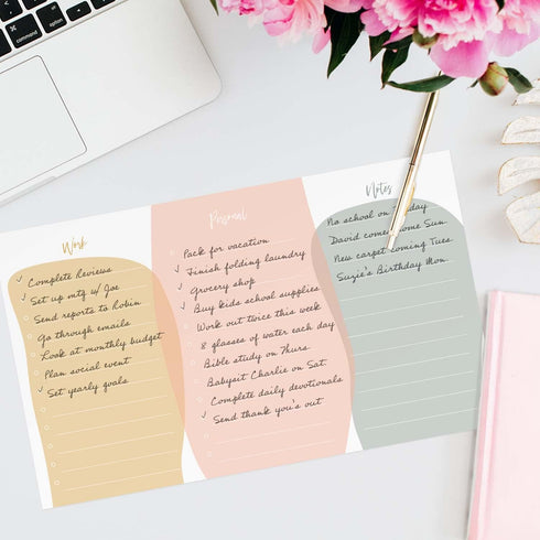 Modern Life, Work and Personal to Do Pad / 10" x 6" Sticky Note Fill in Task Tracker / 50 Sheets Per Pad/Unique Three Section Organizational Lists...