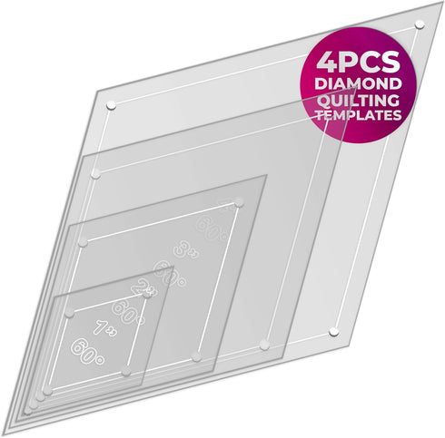 Diamond Quilting Acrylic Templates 4", 3", 2", 1" 60 Degree 1/4" Seam Allowance, 1/8" Acrylic...